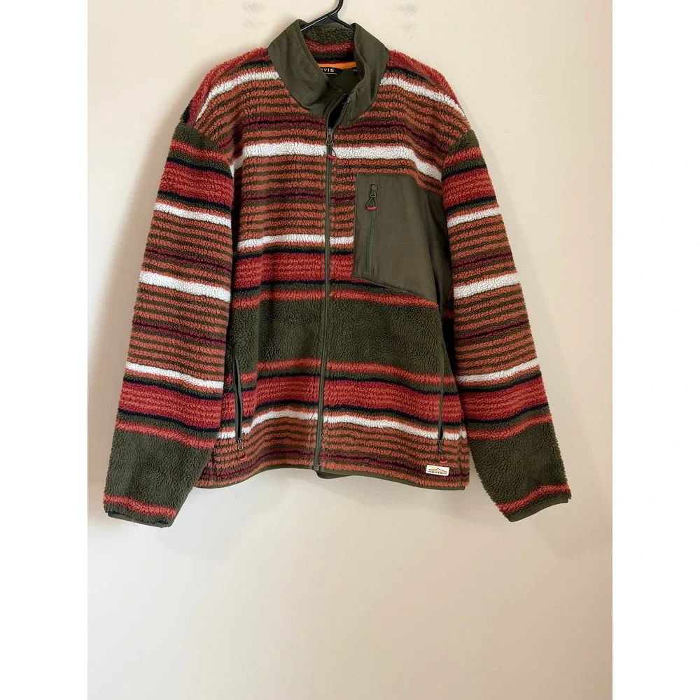 Orvis Sherpa Fleece Jacket Mens XXL Deep Pile Full Zip Aztec Southwestern